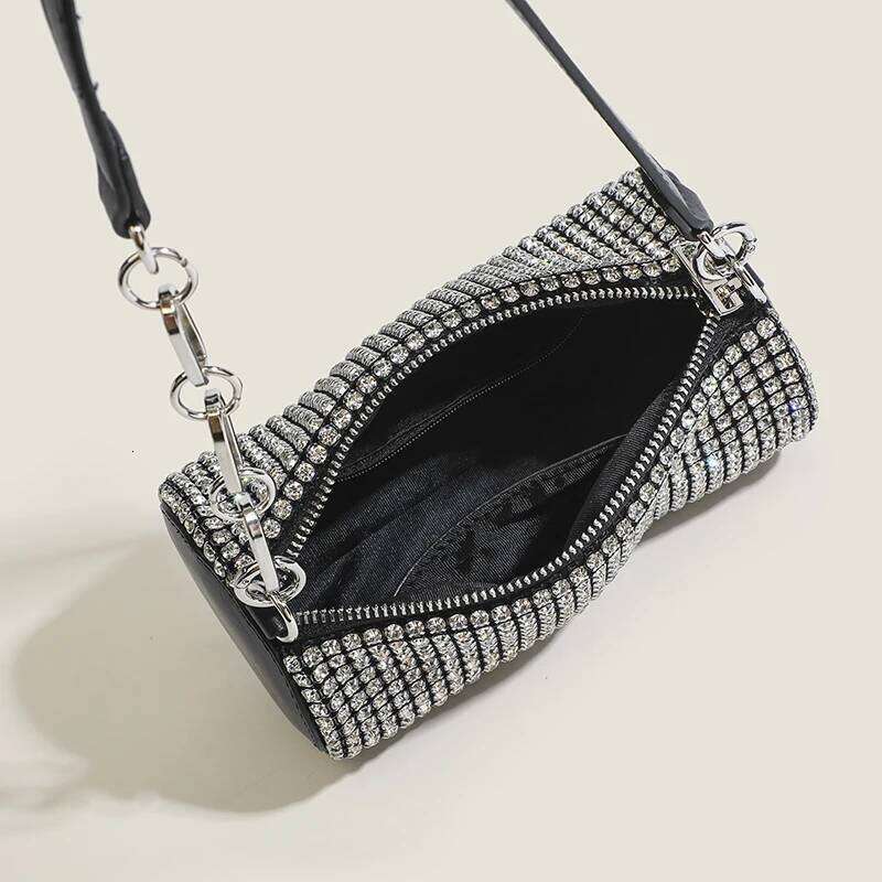 2025 New Women's Fashionable Crystal Shiny Dinner Handbag Design Banquet Horizontal Rhinestone Small Armpit Ba