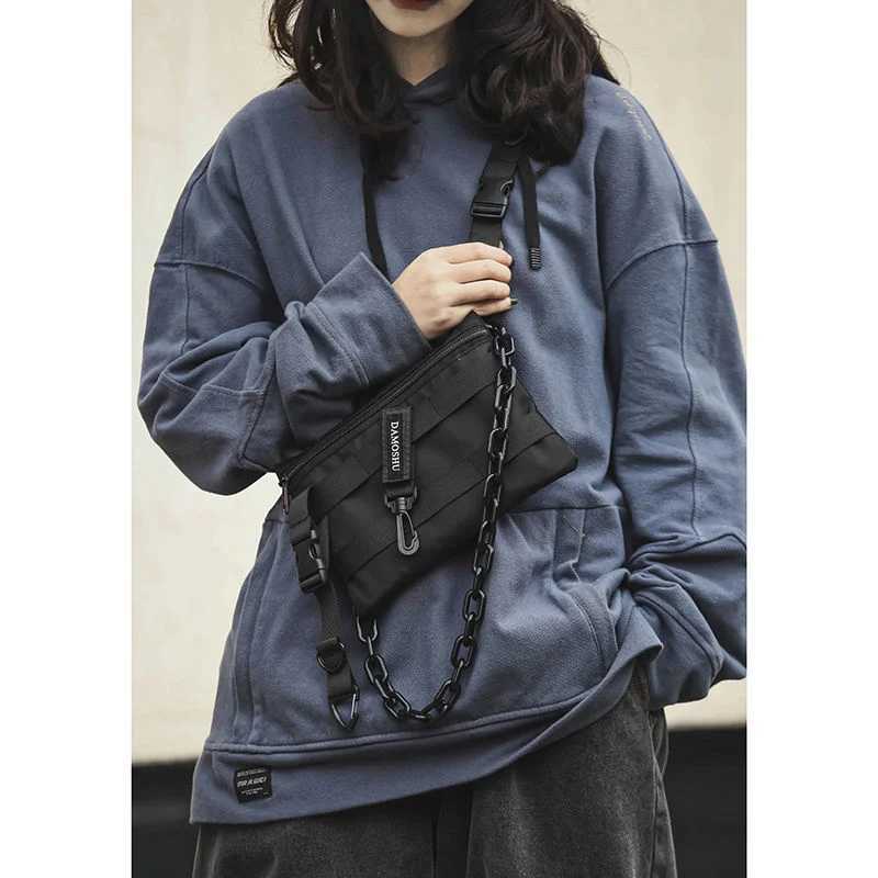 Shopper Nylon Shoulder Gothic Black Crossbody Messenger Tote Bags For Men Womens Hip Hop Techwear Satchel Waist Goth Handbags
