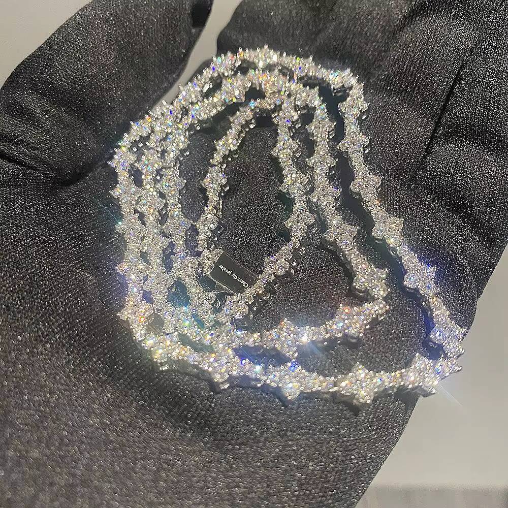3mm 4mm Mini Cross Hip Hop Jewelry Moissanite Tennis Chain Bracelet 925 Silver Iced Out Tennis Chain Necklace for Men and Women
