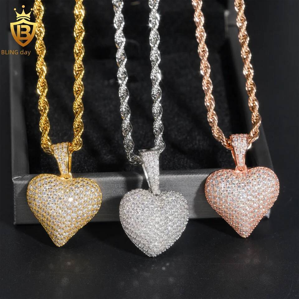 Moissanite Heart Pendant for Women 925 Sterling Silver D Color Diamond Love Hip Hop Jewelry Gift 2024