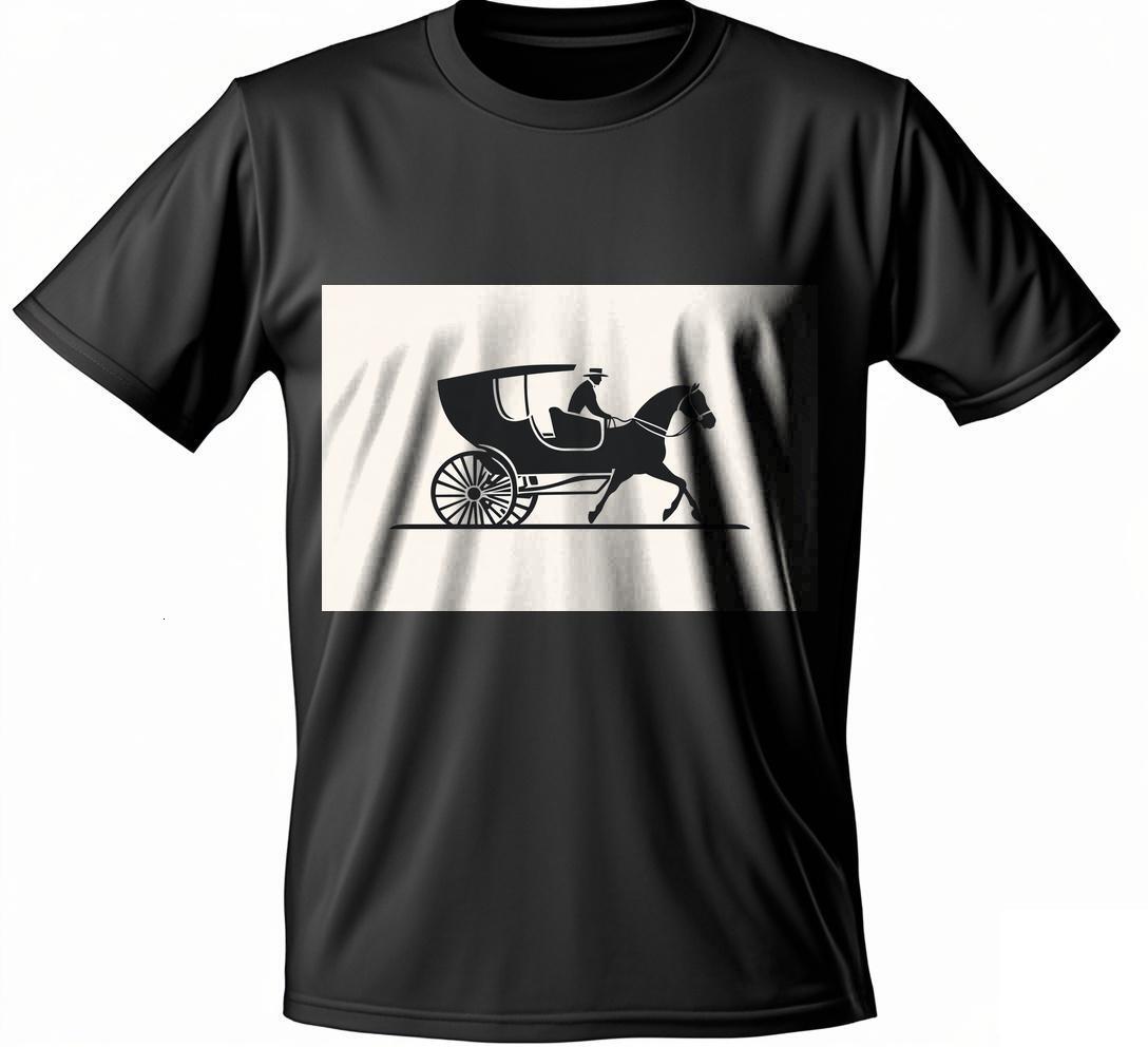 and white T-shirt with an image of a horse drawn on it T Shirts Round collar Wed 56 i