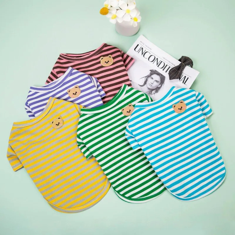 Summer Dog Clothes for Small Dogs Fashion Shirt Bear Print Puppy Thin Cute Cat Strip Vest Chihuahua Pet 250711