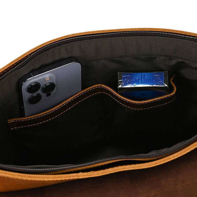 Men's Genuine Shoulder Crazy Horse Crossbody High Quality School bags Leather Messenger Bag for men male