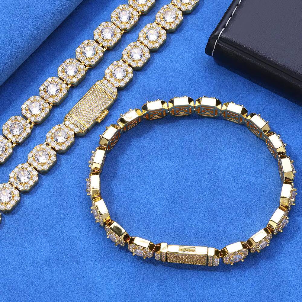 10mm 12mm Lab Diamond Tennis Bracelet Unisex 925 Silver VVS Moissanite Iced Out Hip Hop Jewelry Gift for Men Women Luxury