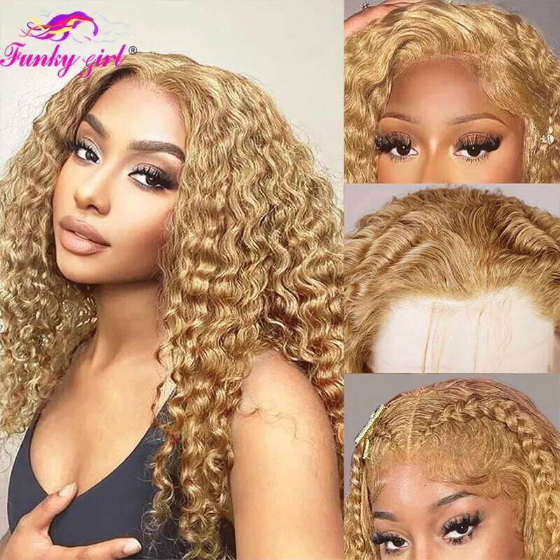 Honey Blonde Water Wave Human Hair 27 Colored Front 13X6 Deep Curly Lace Frontal Wigs For Women Brazilian Remy Wig