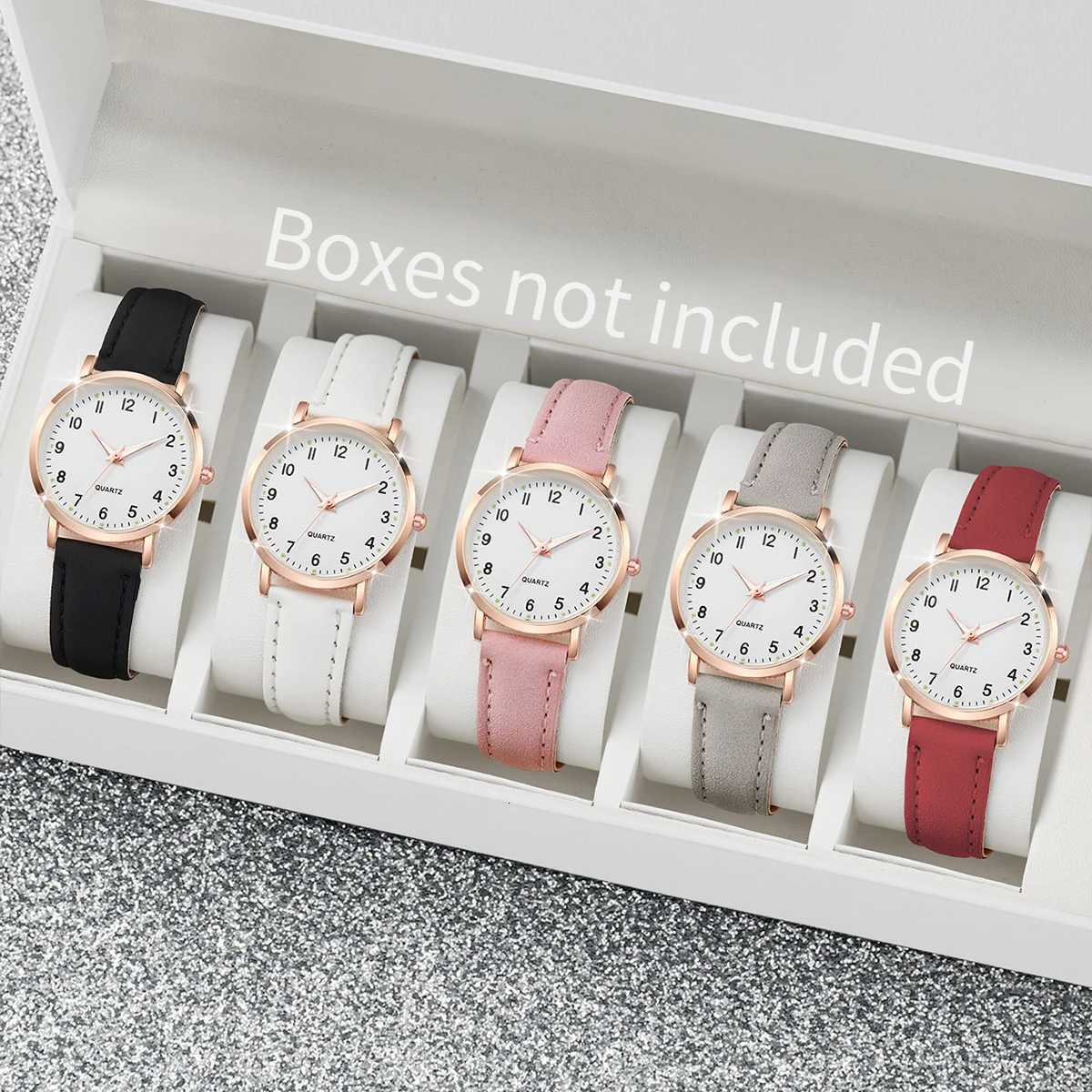 1/3/4/5PCS Fashion Arabic Dial Wen Quartz Casual Leather Strap Wristwatch for Girls Clock GiftWithout Box Y250715