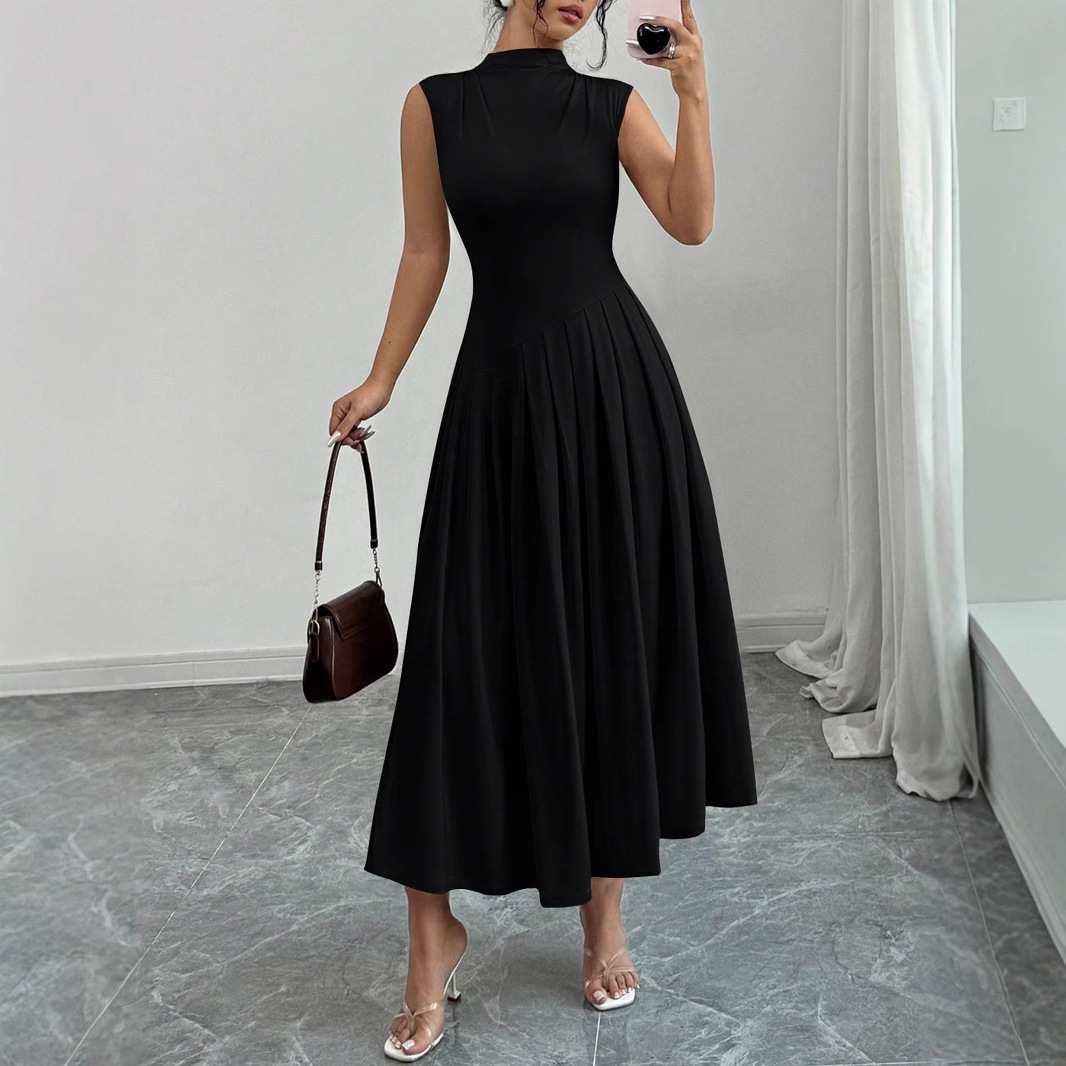 2025 European and American Foreign Trade Cross-Border Women's Fashion Elegant Commuting Sexy Solid Color Slim Sleeveless Dress Long