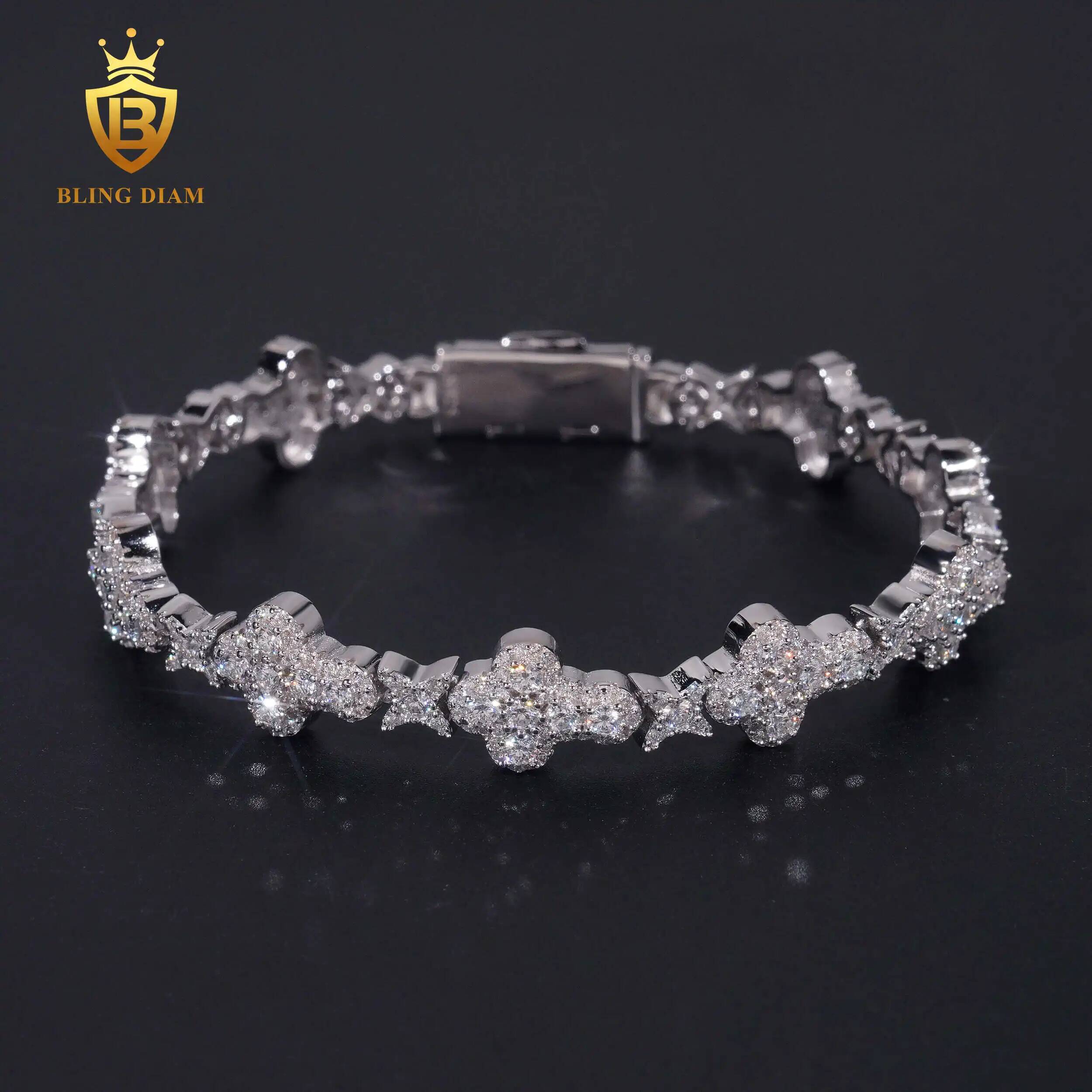 New 10mm 925 silver moissanite cross Bracelet with GRA Certificate Hip Hop Cuban Chain Bracelet Accessories Jewelry