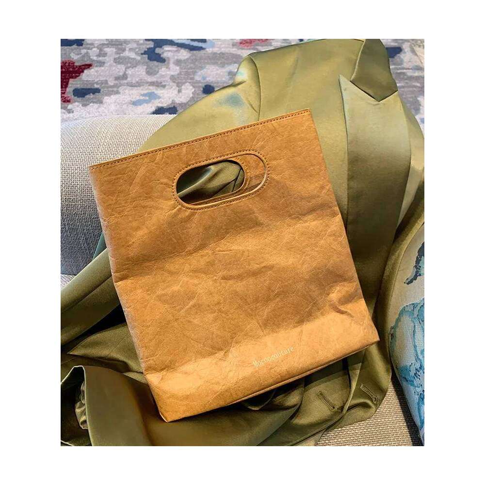 Women Kraft Paper Vintage Shoulder Bags Letter Solid Casual Tote Handbags Travel Shopping Pack