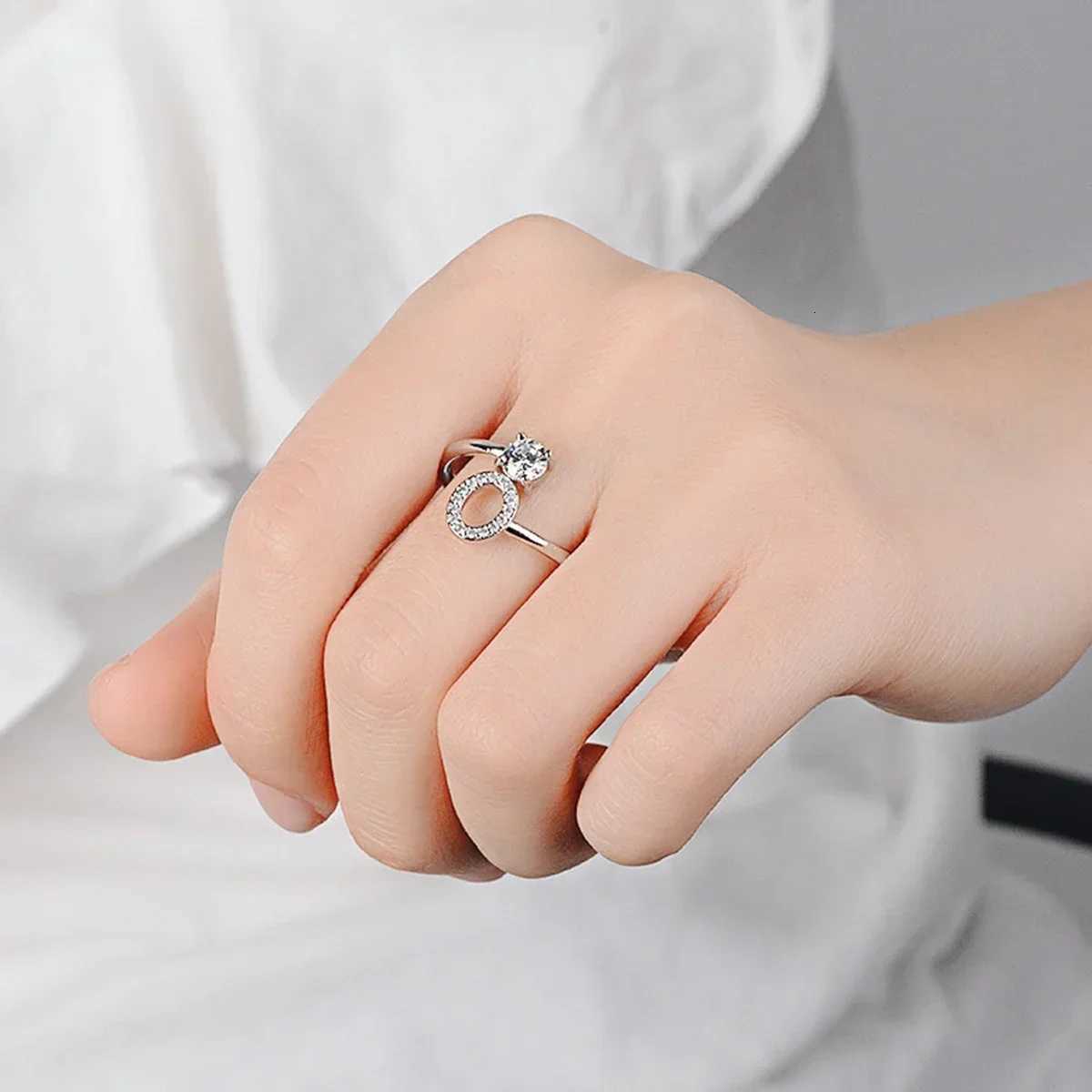 Sanrio Adjustable Initial Rings Stainless Steel Simple Zircon Letter Rings for Women Wedding Band Couples Jewelry Accessories Gifts w250716