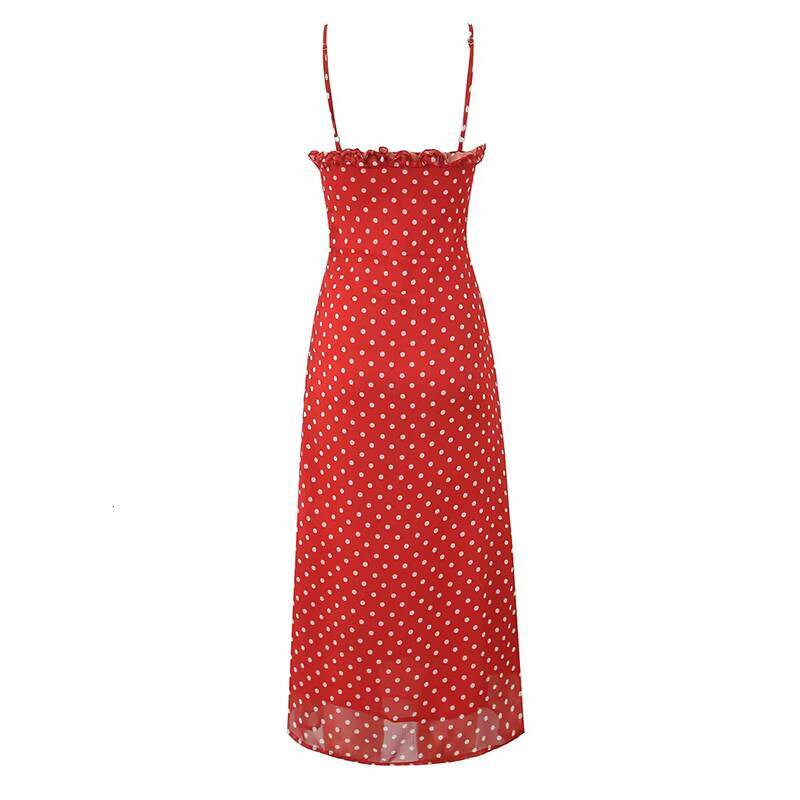 YENKYE New 2025 Women Polka Dot Red Sexy Long Dreses Ruffle O Neck A-line Midi Summer Party Dressess Holiday Robe dongdumaoyi