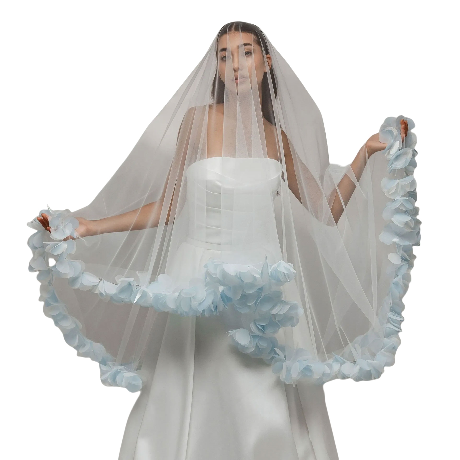 Elegant Wedding Veils One Layer Tulle Appliques Headdress Lace Tulle White Ivory Flower Edge Bridal Veil Customized Length Veils V3243