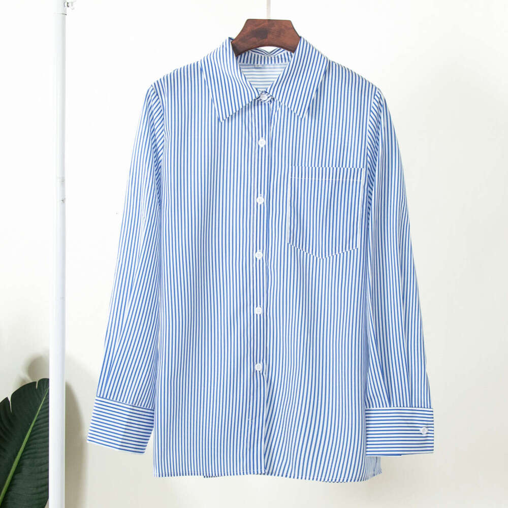 Solid Summer New Trendy Fashion Versatile Loose Polo Striped Shirt B5