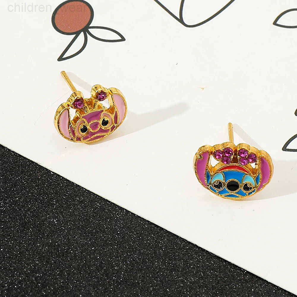 Disney Anime Cartoon Character Stitch Angel Earrings Kawaii Love Rhinestone Earrings Fashionable Luxury Womens Jewelry W20250716