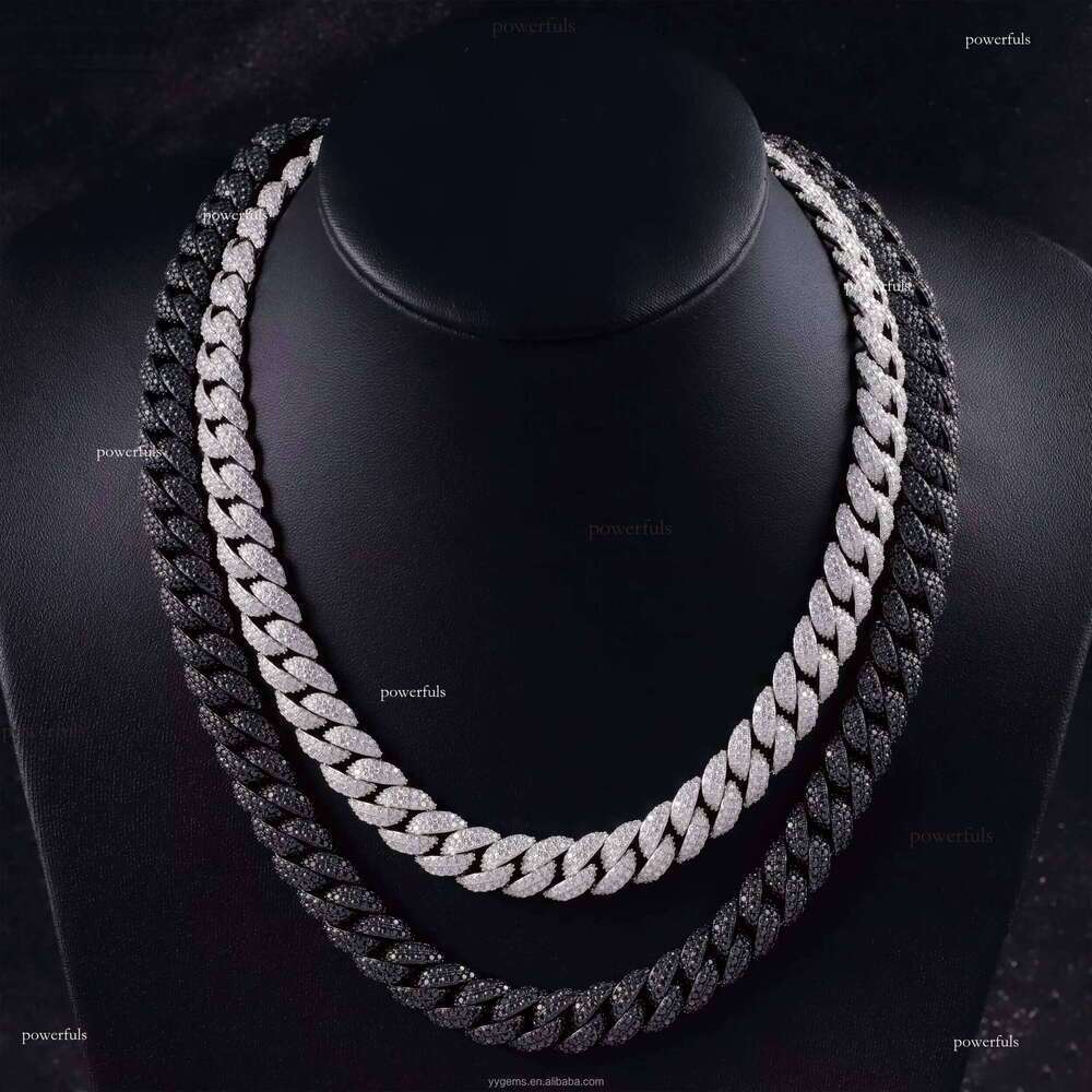 Black Necklace Bracelet 13mm S Sier Iced Out VVS Moissanite Dia Link Chain with GRA Certificate