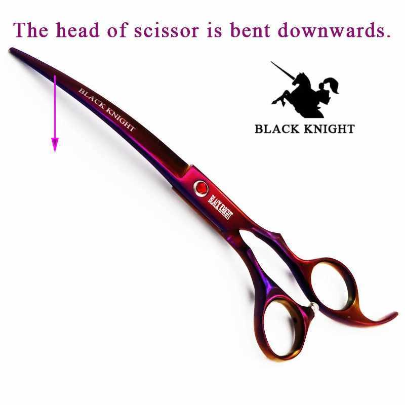 BLACK KNIGHT Professional Hairdressing Hair scissors 7 inch Cutting Barber shears Curved downward pet scissors purple style W250716