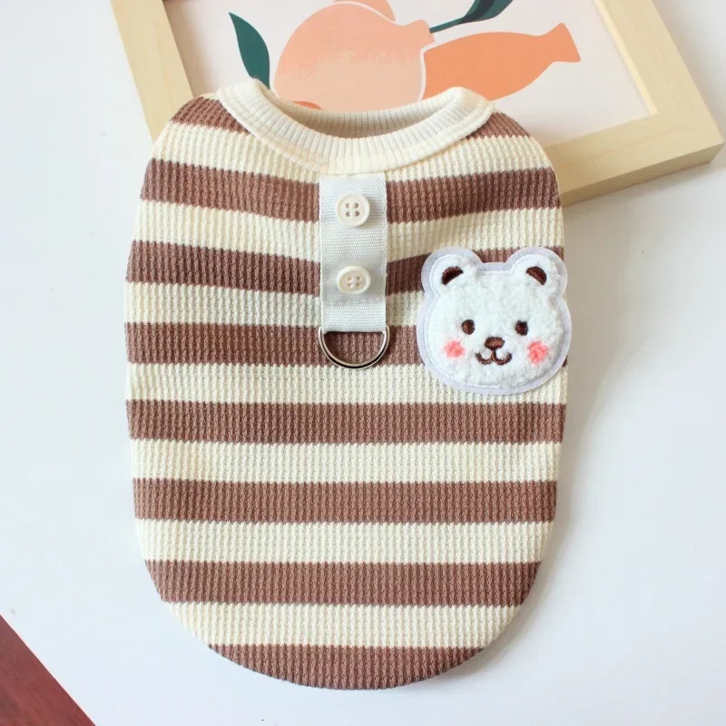 Pets Cat and Dog Clothes Waffle Grid Vest for SpringSummer Striped TShirt with Leash Small Dogs Summer Outfit 250711
