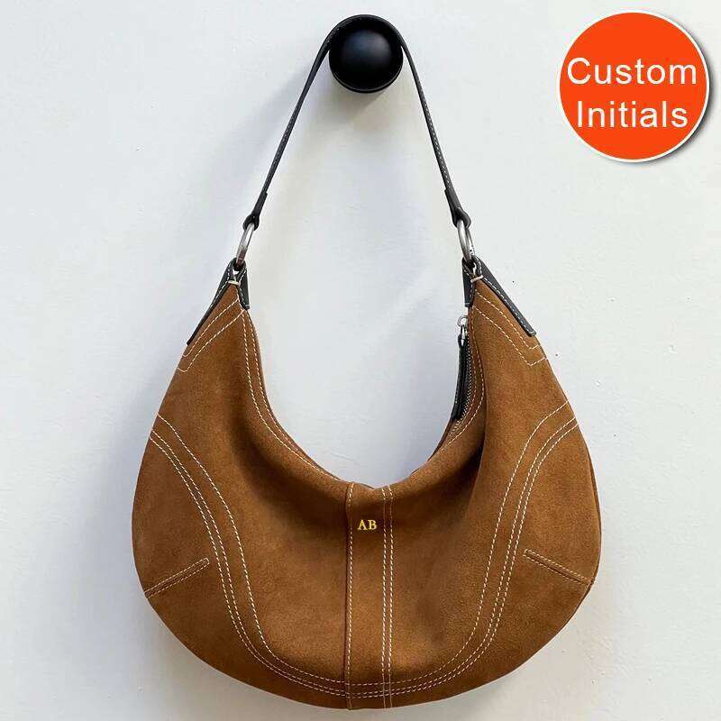 Custom Initials Genuine Leather Half Moon Bag For Women Designer Handbag Purse 2025 New In Cowhide Slim Underarm Shoulder