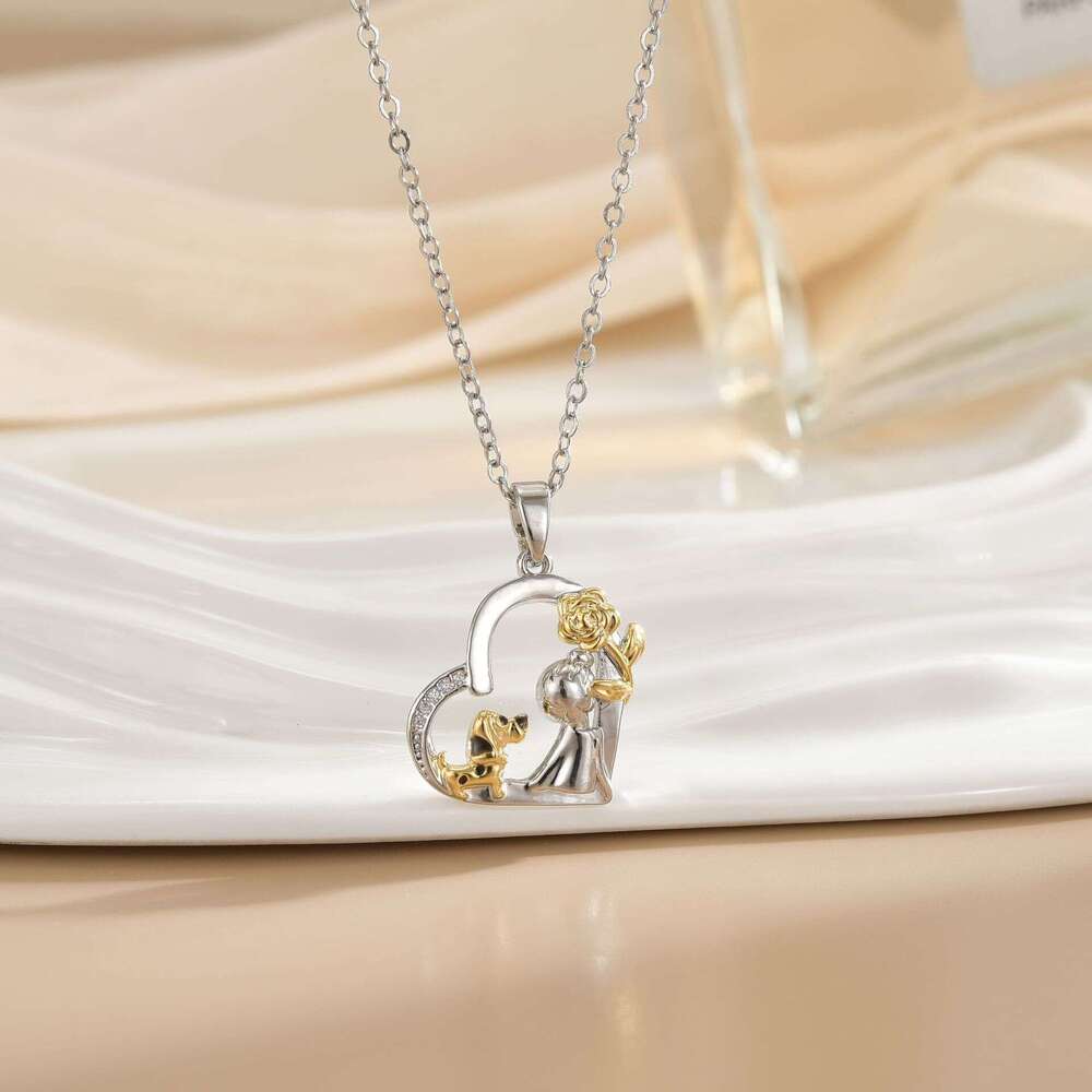 Heart-Shaped Girl Puppy Flower Design Light Necklace For Women Titanium Steel Collarbone Chain Jewelry Be8