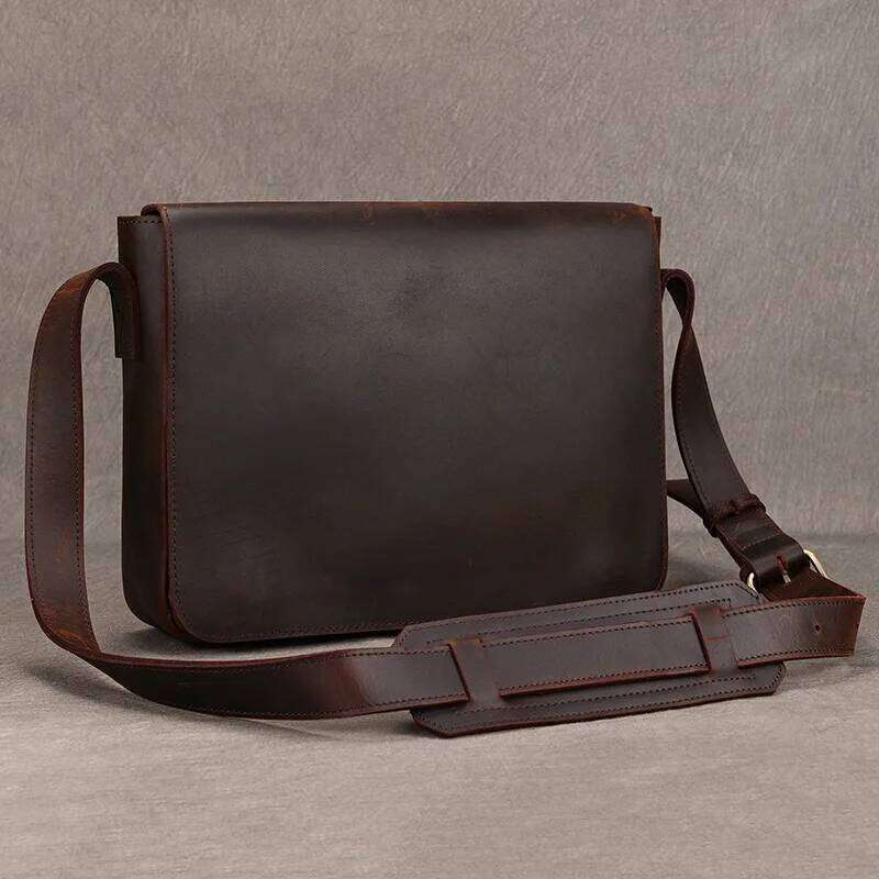 Men's Genuine Shoulder Crazy Horse Crossbody High Quality School bags Leather Messenger Bag for men male