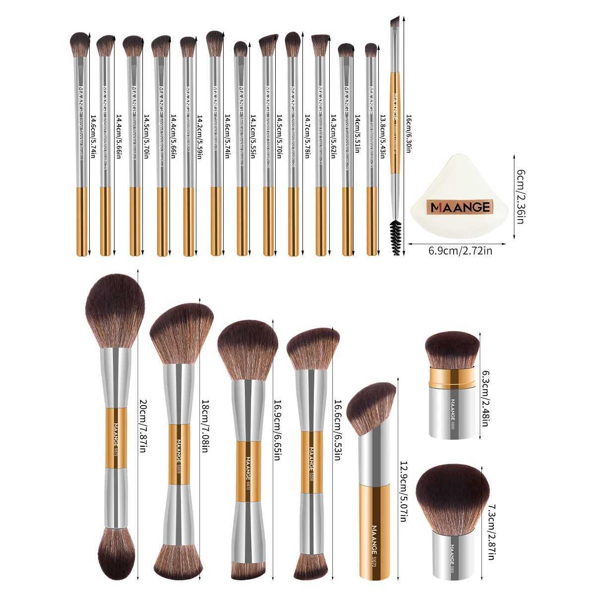 23-piece Makeup Tool Kit 20 Brushes Liquid Cream Blending Concealer Eyeshadow Brushes with 2 Powder Puffs Storage Bag XJ2500716