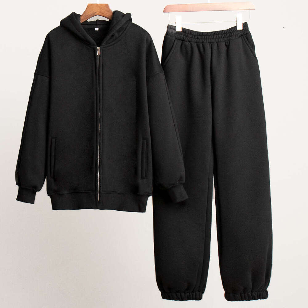 Autumn Winter New Women's Sports Casual Fleece Cardigan Sweatshirt Set B5
