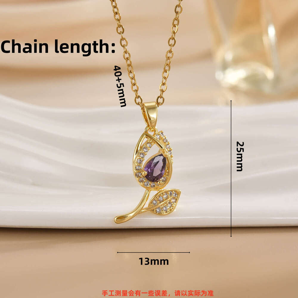 Necklace For Women Copper Gold Plated Colorful Zircon Tulip Niche Design Ins Versatile High-End Titanium Steel Accessories 29B