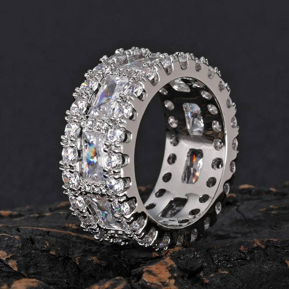 Hip Hop Jewelry Luxury Chilled Ring 925 Silver Unisex All Set Sparkling Cross VVS Diamond Wedding Engagement Ring