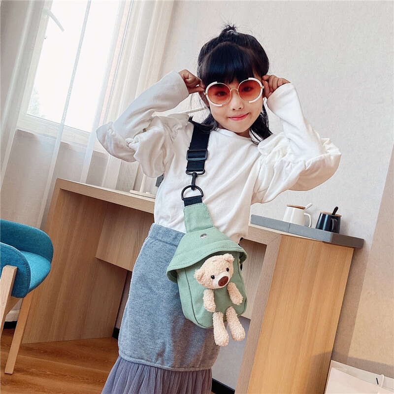 Children's Bags 2025 Winter New Crossbody Cute Bear Chest Korean Style Boys and Girls Mini Canvas Bag Trendy