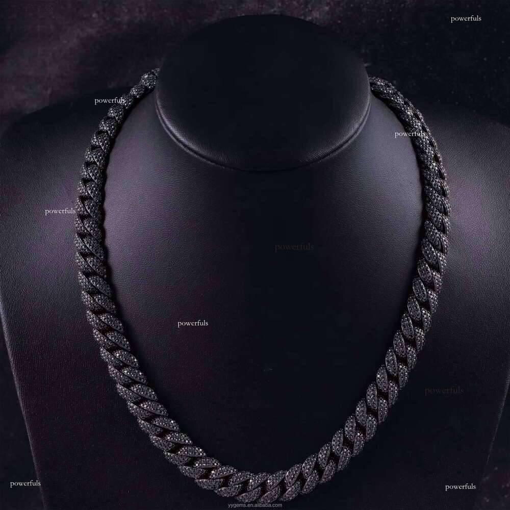 Black Necklace Bracelet 13mm S Sier Iced Out VVS Moissanite Dia Link Chain with GRA Certificate