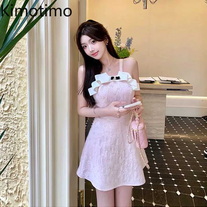 Kimotimo Sweet Jacquard Halter Birthday Dress Women Summer Fashion Bow Sequin Waist A-line Mini Dresses Luxury Party Vestidos R250716