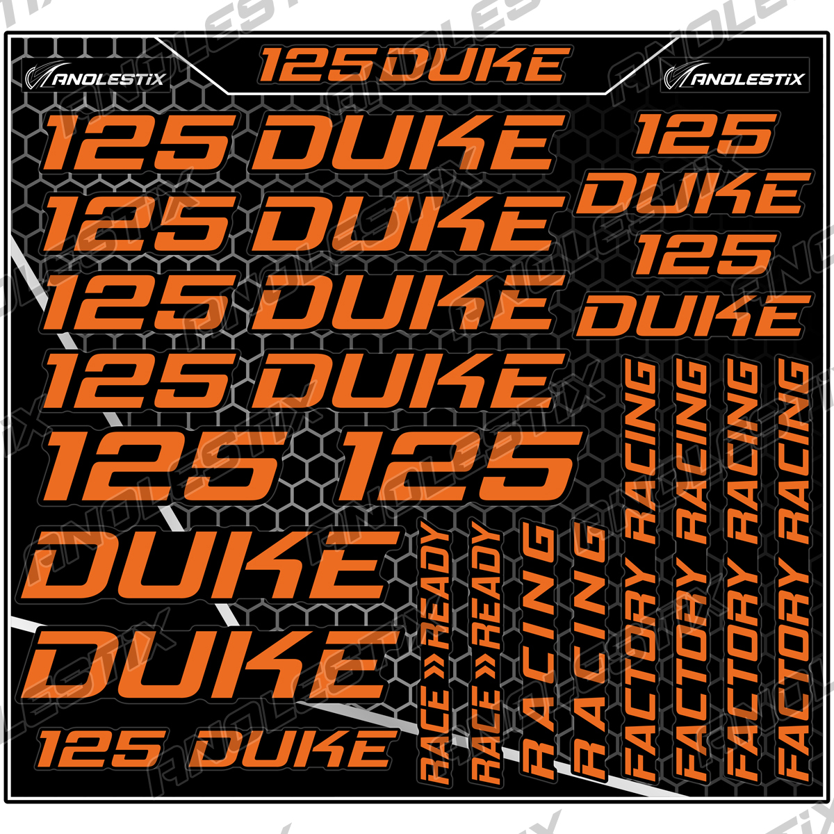 AnoleStix Vinyl Motocross Motorcycle Stickers Logo Set Emblem Tank Helmet Decals For KTM 125 Duke
