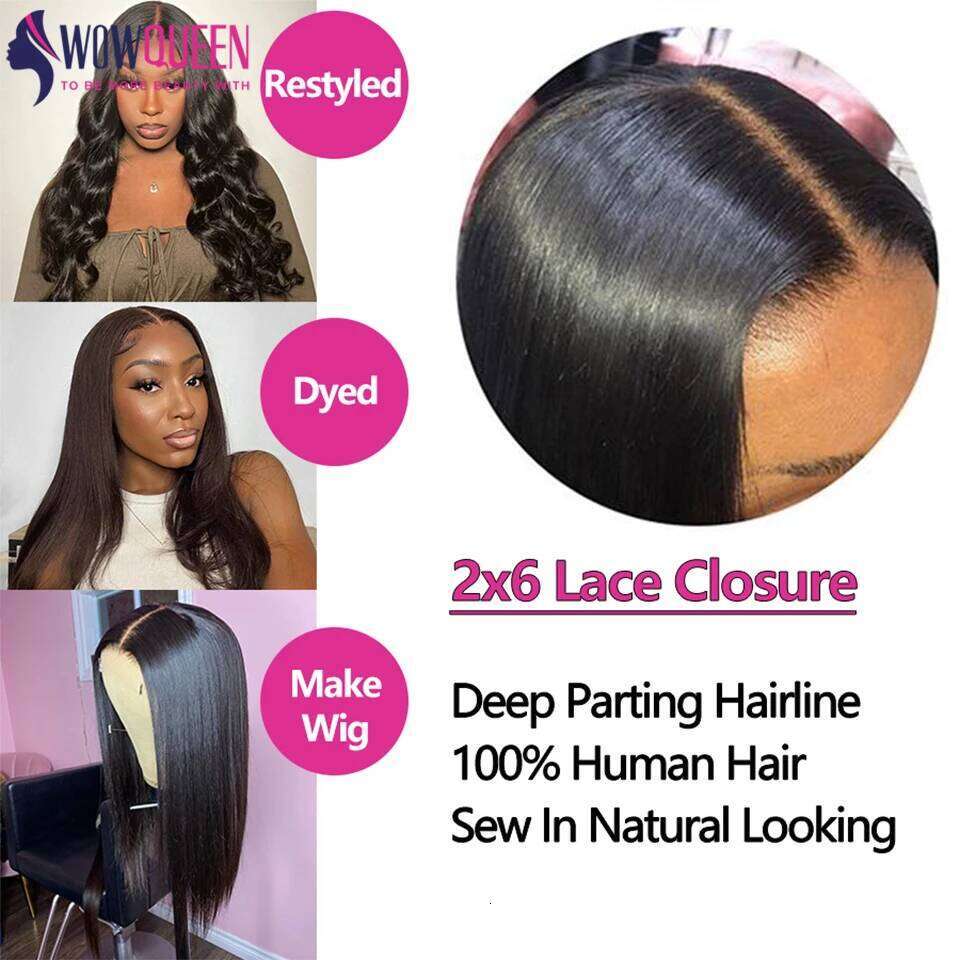 Straight Human Closure 2X6 4X4 Raw Brazilian Hair Extensions Weave 3 4 Bundles With 13X4 Transparent Frontal