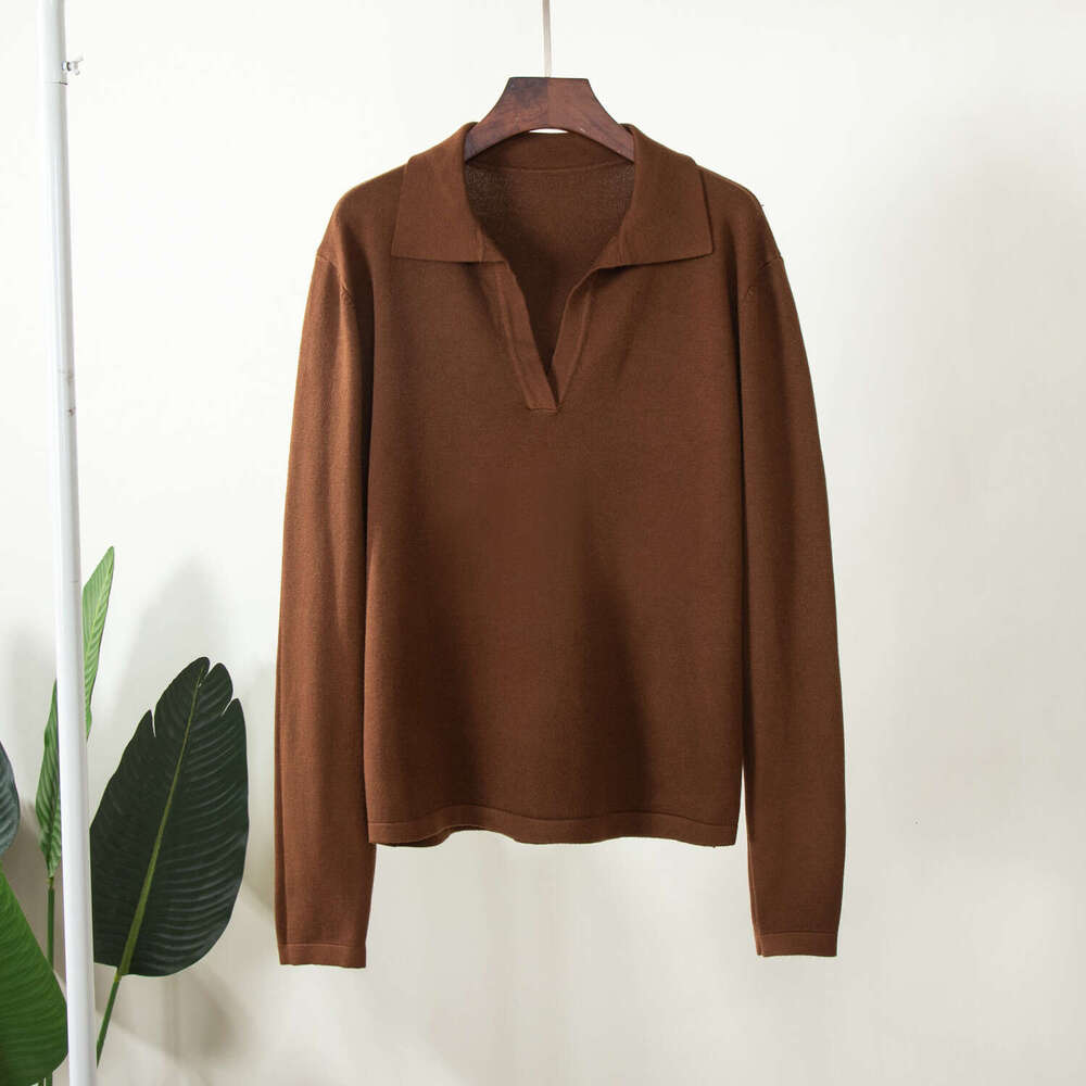 Polo Autumn Winter Casual Versatile Turn-Down Collar Knitted Pullover Sweater For Women B5