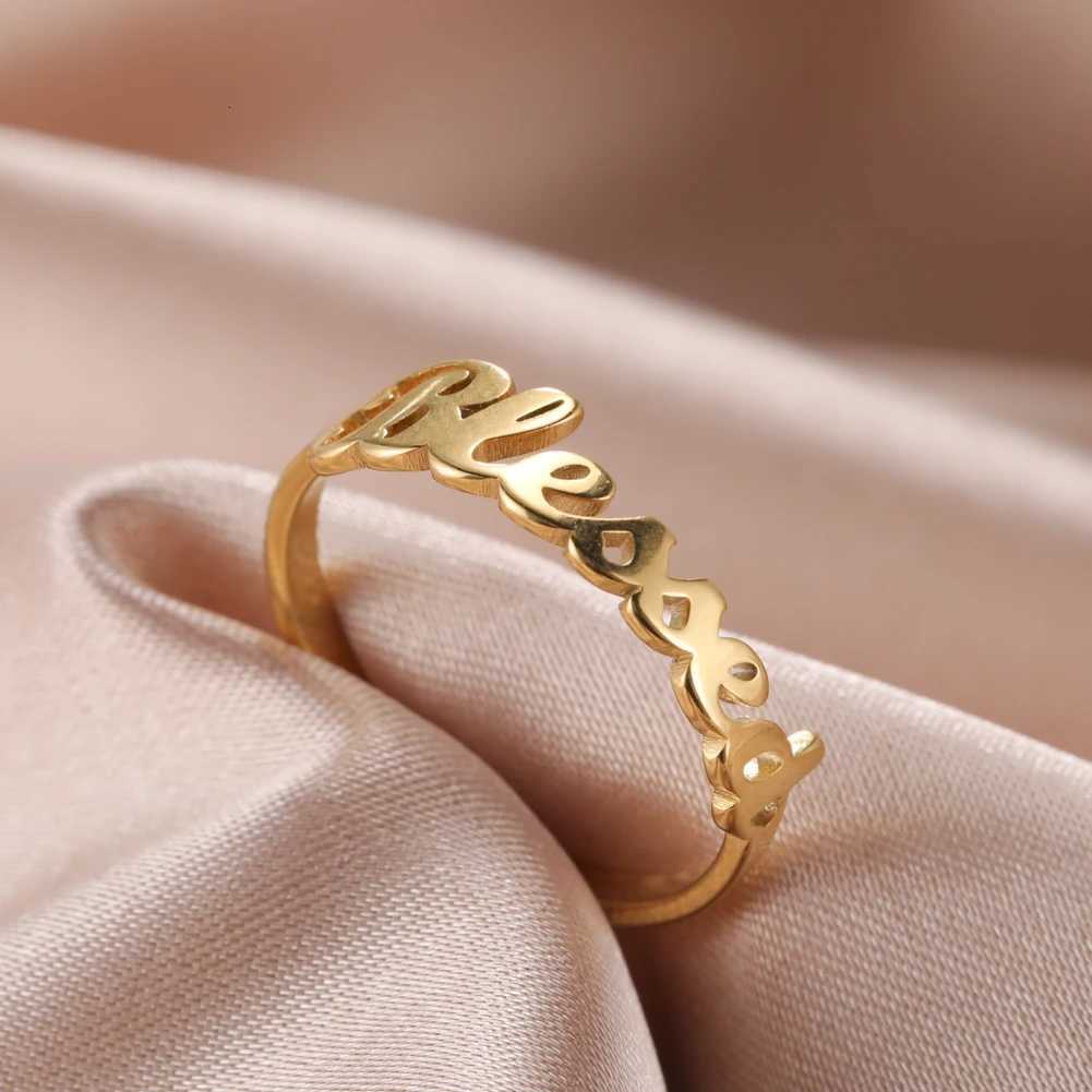 COOLTIME Letters Blessed Rings Stainless Steel Couple Finger Ring for Women Men Fashion 2025 New Wedding Jewelry Gift Wholesale S250716