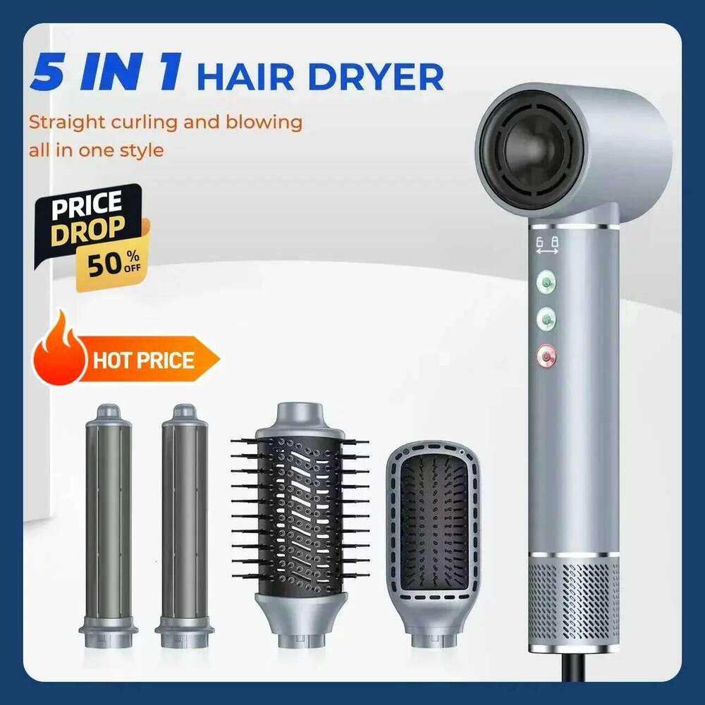 Professional 5 In 1 High Speed Hair Dryer Tool Hot Brush Negative Ions Air Styling Curling Iron 1400W Powerful Wind
