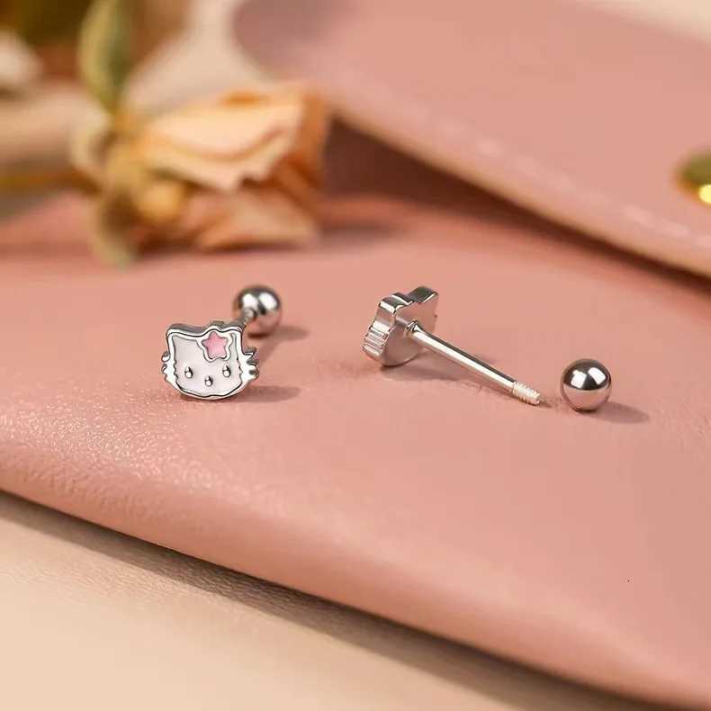 Sanrio Fashion Cute Sanrio Hello Kitty Earrings for Women Kawaii Small 925 Sterling Silver Square Piercing Earrings Charm Jewelry Gift w250716