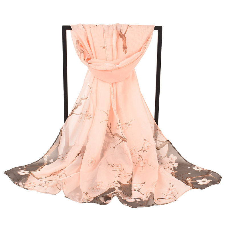 K1366 New fashion fresh peach pattern printing thin small gauze chiffon scarf breathable scarf wholesale