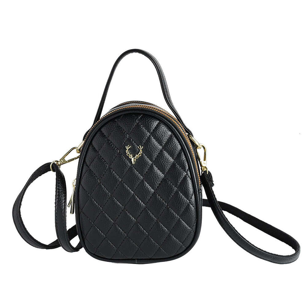 Quilted Leather Crossbody Phone Bag with Charm Stylish Compact Shoulder Purse for Travel Daily Use Lightweight and Durable Handheld Design