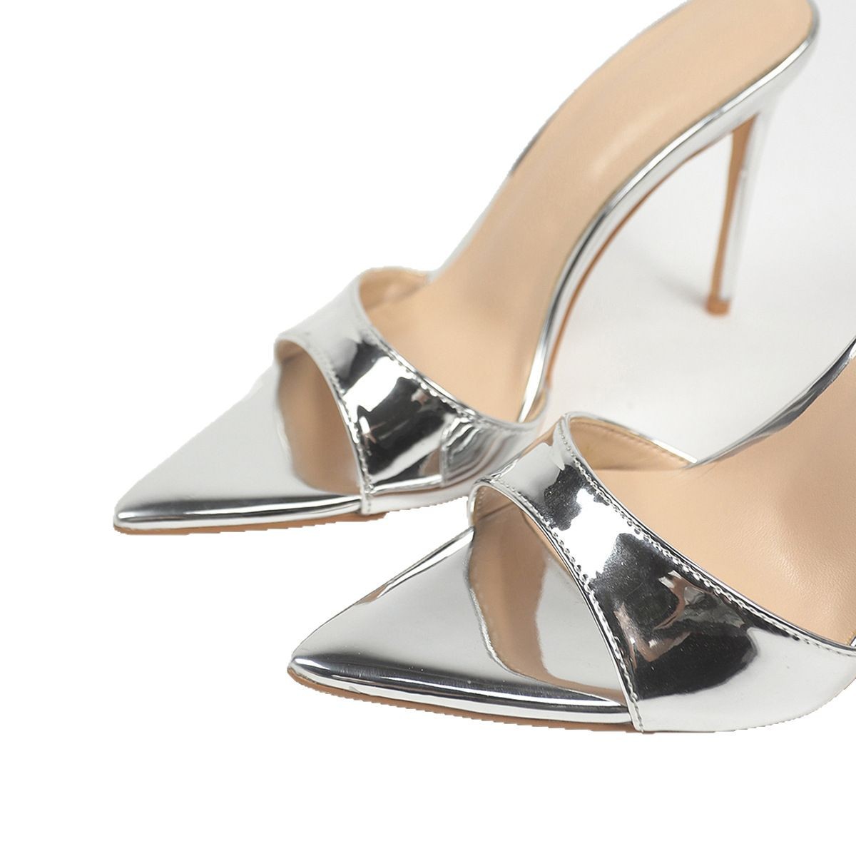 Sexy Silver Stiletto Heel Sandals - Minimalist Single Strap Pointed Toe Party Heels for Women