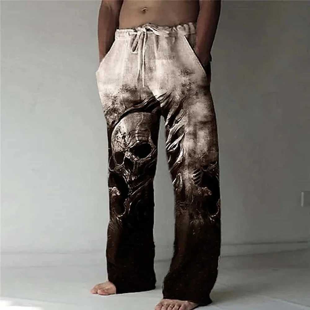Mens Trousers Summer Pants Beach Pants Drawstring Elastic Waist 3D Print Skull Graphic Prints Casual Daily Holiday Streetwear y250716