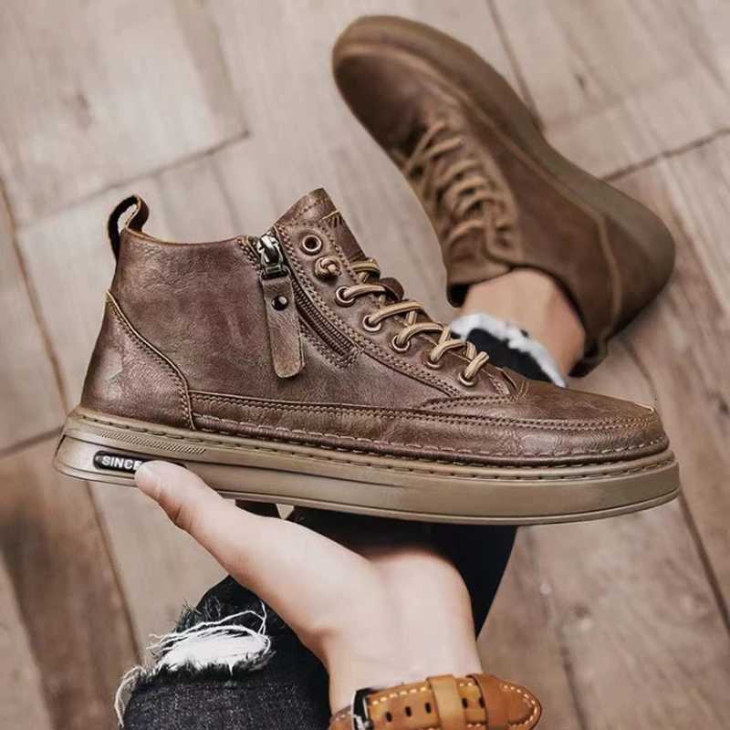 Handmade Leather Casual Shoes for Men Design Sneakers Man Comfortable High Top Boots Mens Loafers Platform Moccasins Driving W250716