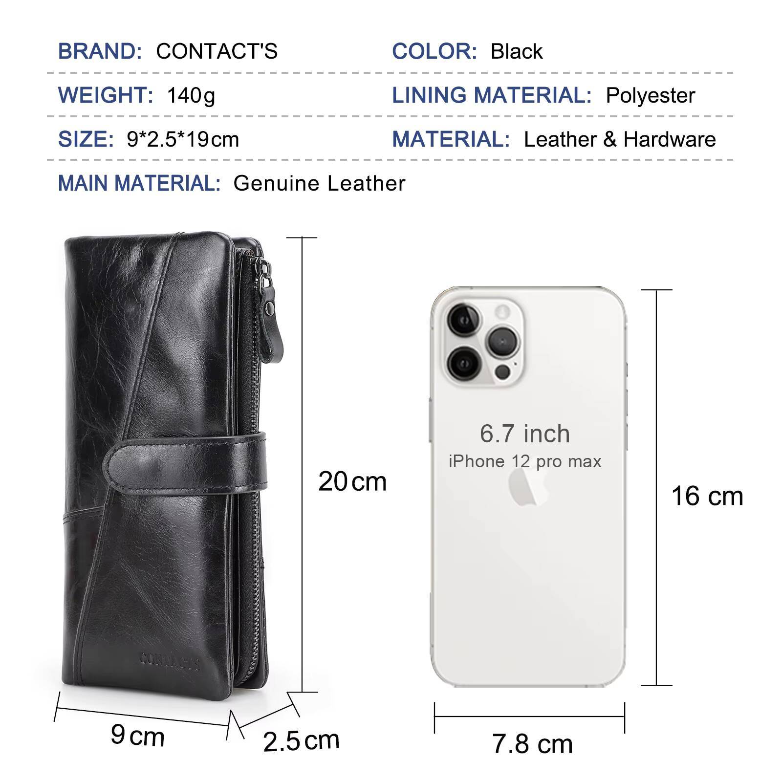 CONTACTS Genuine Leather Mens Long Wallet With Phone Bag Zipper Coin Pocket Purse Male Clutch Wallets For Men Portfel Small ddmynov