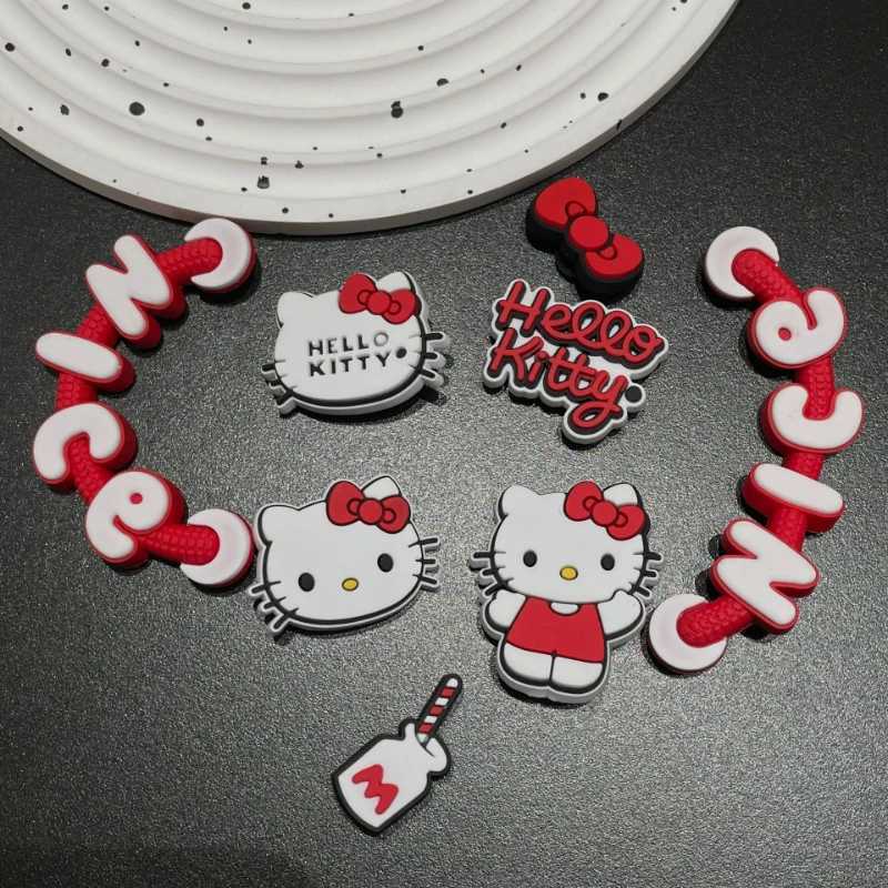 Sanrio Hot Fashion JIBBITZ Hello Kitty Shoe Decorations For Clogs Cute Cartoon PVC Shoe Charms With Chain Christmas Party Gifts w250716
