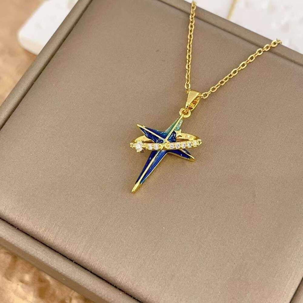 Light Fashion Niche Design High-End Enamel Painted Starry Sky Solar System Star Pendant Necklace Accessories 4Bc