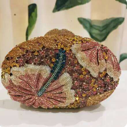 Flower Clutch Purse For Women Wedding Party Rhinestone Sequin Bags Golden High Quality Elegant Evening Bag