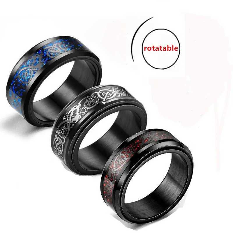Stainless Steel Celtic Dragon Carbon Fibre Rings For Men Anti Stress And Anxiety Rotating Ring Fidget Spinner Free Shipping S250716