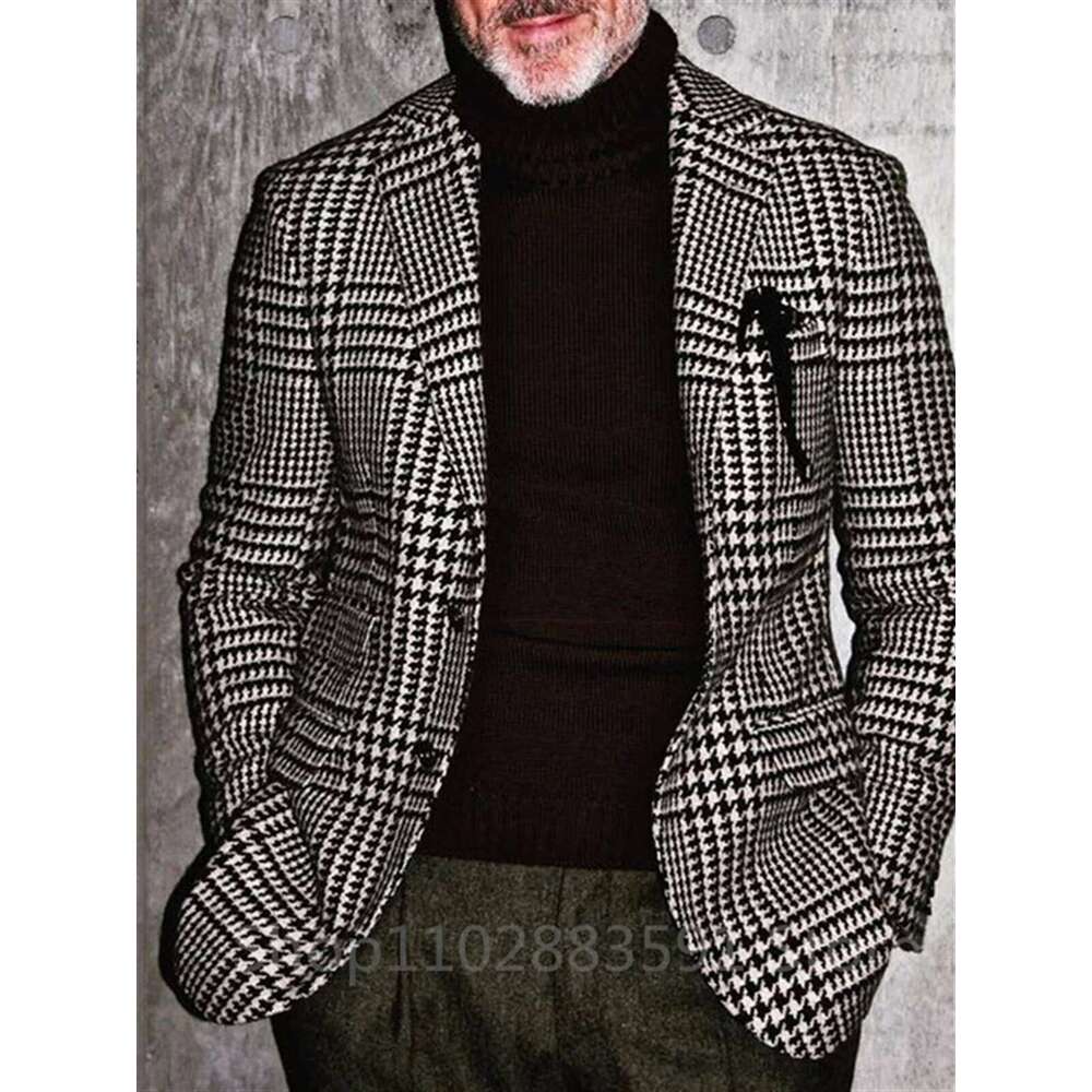1 Pieces Men's Suits Jacket Fashion Houndstooth Notch Lapel One Coat Slim Fit Groom Tuxedos Only Blazer For Wedding Business