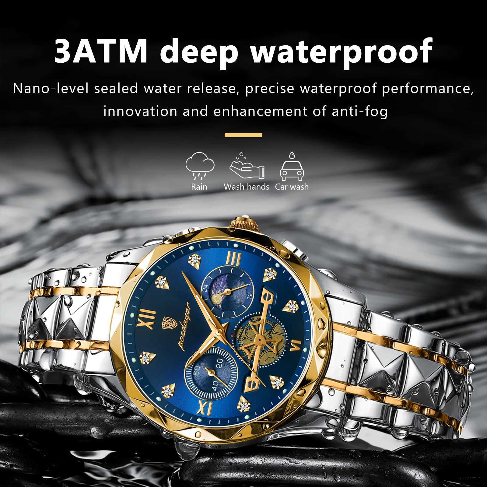 POEDAGAR Luxury Mens Wrist Chronograph Waterproof Luminous Mens Stainless Steel High Quality Sport Mens Quartz Watch Y250715