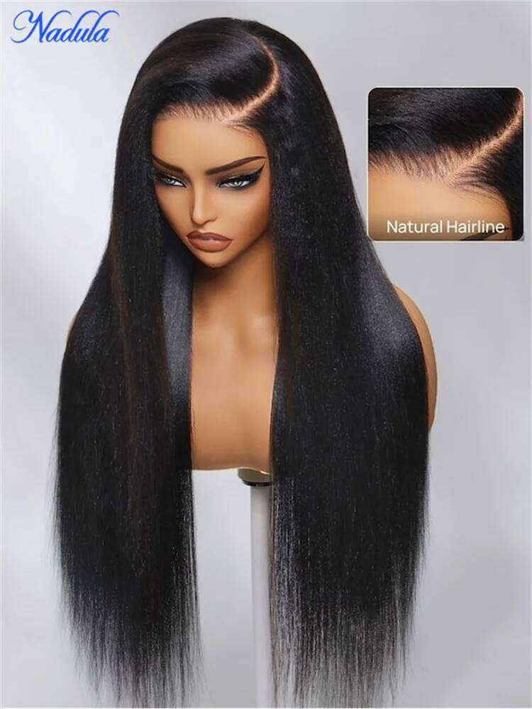 Nadula Drawstring Yaki Straight Glueless 7x5 Bye Knots Gueless Wig Human Hair Ready to Wear Fiber hair